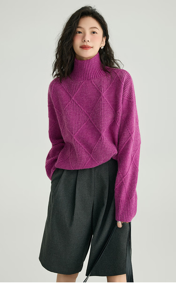 Demana Slightly Drunk Knitwear Stylish Diamond Pattern Slim Fit Sweater for Women Purple Red S 7