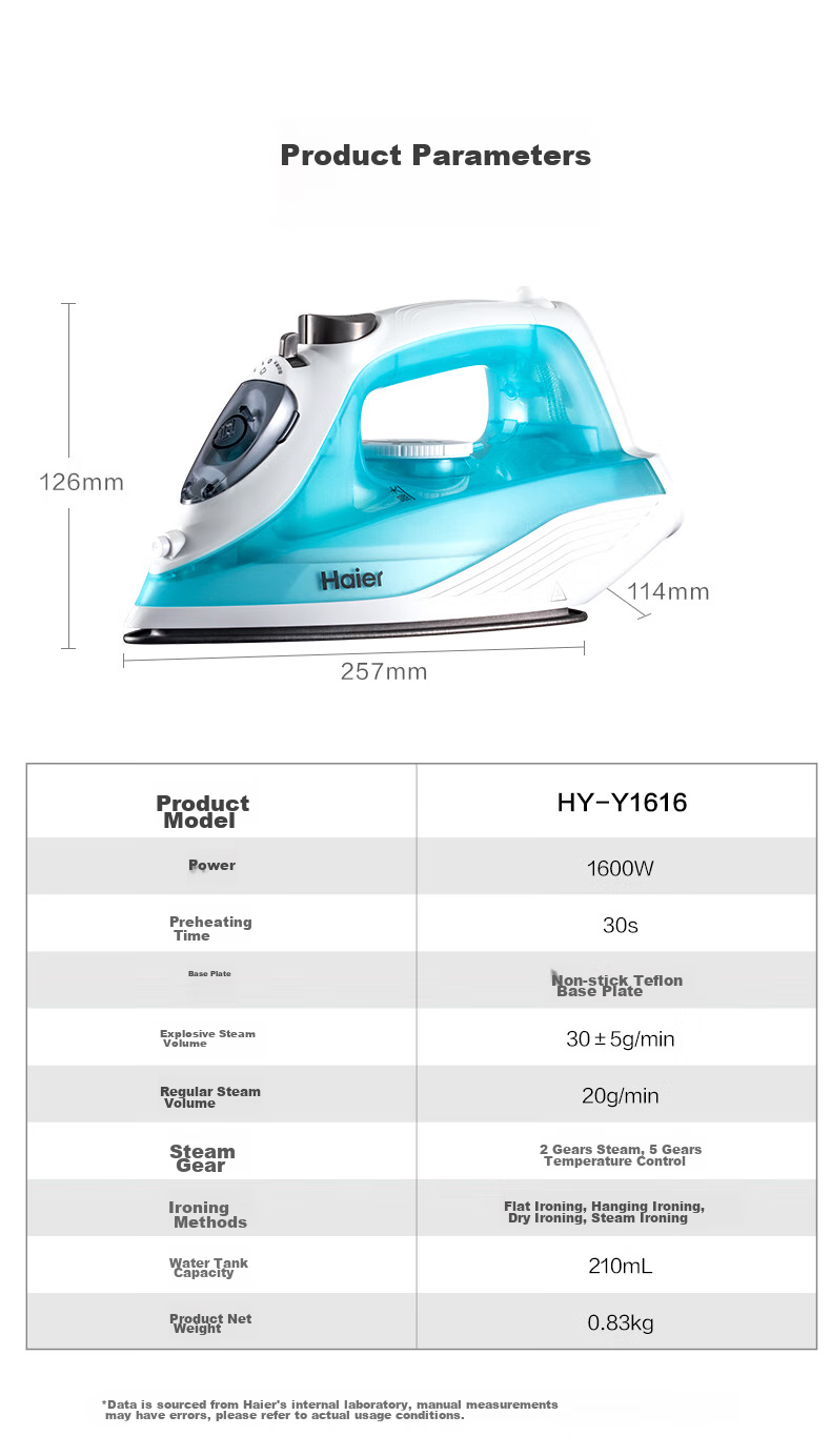 Haier [Low-Price Top Host 90% Off] Large Panel Electric Iron, 35g/min Explosive Steam, 210ml Transparent Water Tank, Home Garment Steamer 13