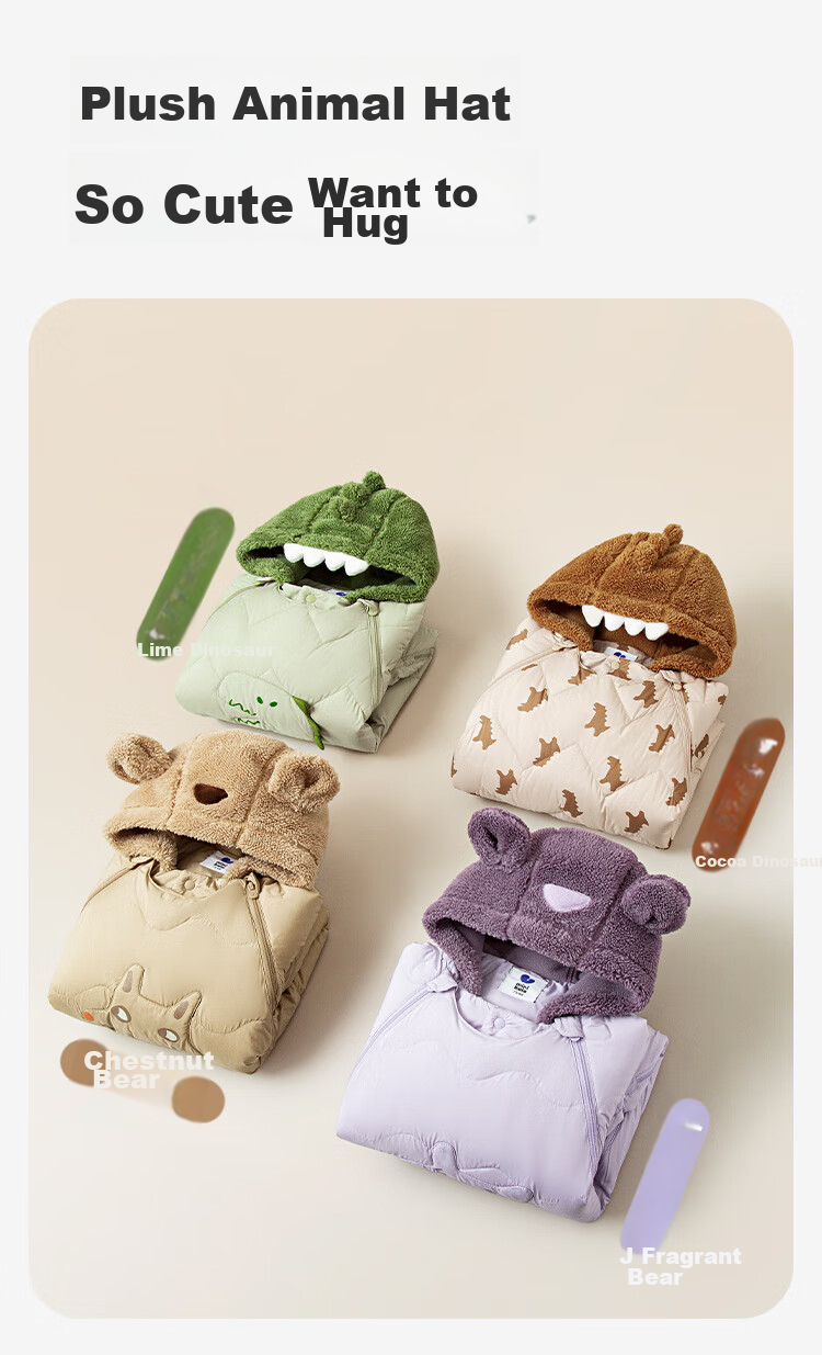 Minibala Bala Unisex Kids Baby Winter Thickened Three-Proof Cute Animal Plush Hooded Down Jumpsuit 9