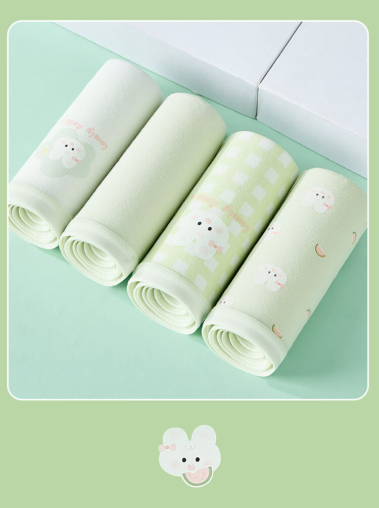 LangSha Children's Underwear, Girls' Antibacterial Triangle Panties, for Young And Older Girls, Green Rabbit Design, Size 160 16