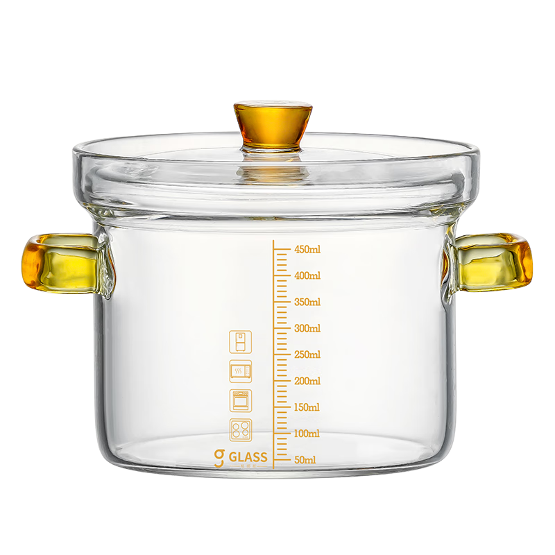 CRISTALGLASS Glass Steamed Egg Bowl, Baby Steamed Egg Custard Double-Ear Water Bath Stew Pot with Lid, Glass Bowl for Bird's Nest And Desserts, with Scale Markings