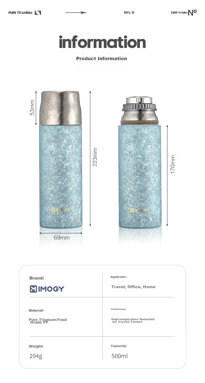 IMOGY Pure Titanium Insulated Mug Large Capacity Stylish Titanium Tea Cup Outdoor Steeping Water Bottle Premium Gift 20