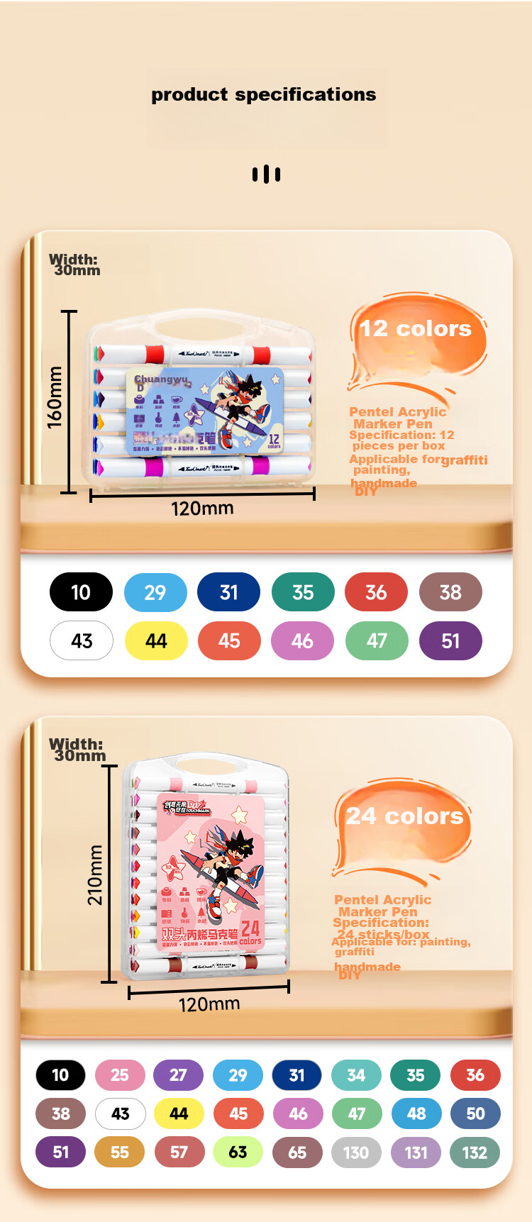 Touch Mark Dual-Tip Acrylic Marker Set, 36 Colors, Soft And Hard Tips, Watercolor Pens for Students' Doodling, Art Drawing, Waterproof Quick-Drying Highlighters, Children's Birthday Gift for Boys And Girls 12