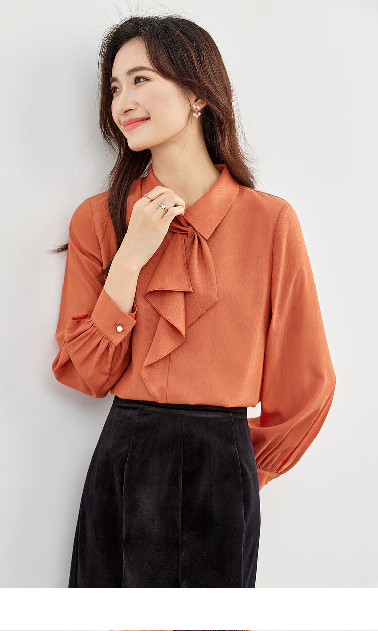 Sentubila Elegant Ribbon Blouse for Women, Spring Women's Wear, Light And Fashionable Long-Sleeve Chiffon Blouse, Versatile Commuter Top 32