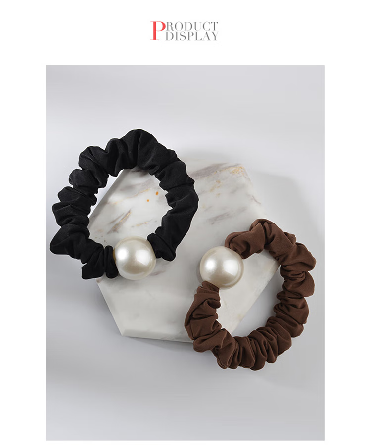 Yefili Two-Piece Premium Round Bead Small Intestine Hair Tie Elastic Ponytail Holder Hair Accessory 9