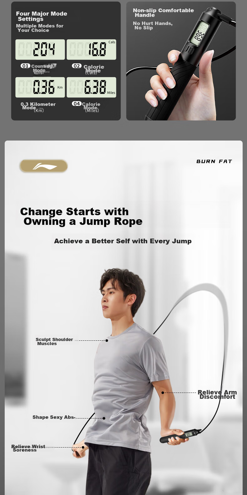 Li-Ning Jump Rope for Adults, Counting-Weight Loss Speed Competition Sports Steel Wire Children Elementary School Students Competition Middle School Entrance Exam Jump Rope Exam-Specific 3