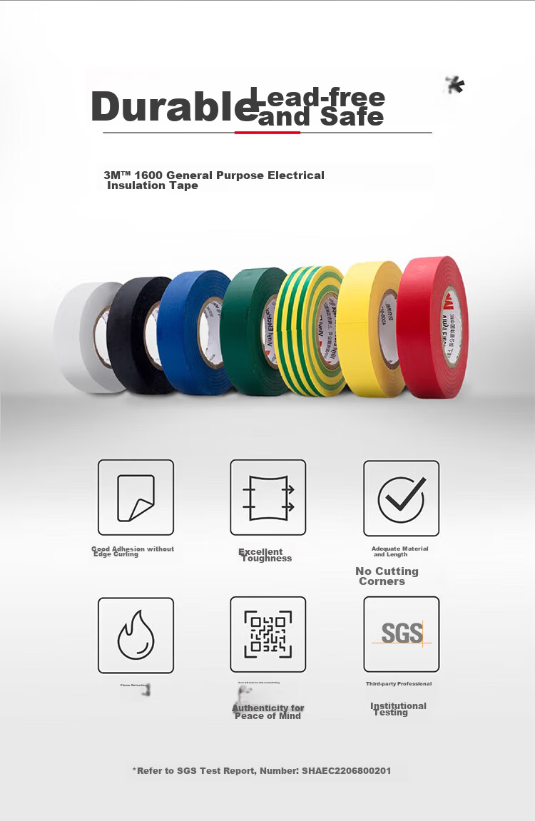 3M Electrical Insulation Tape, Automotive Wiring Harness Tape, Lead-Free Wear-Resistant Moisture-Proof Tape for Home Improvement, Black, Pack of Ten Rolls, 1600# 2