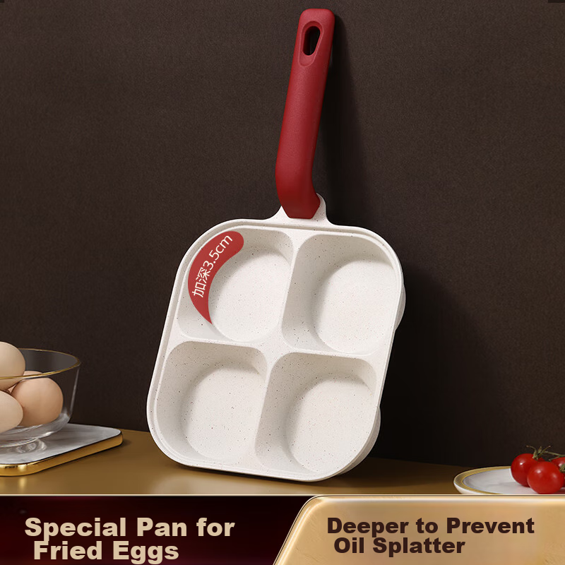 SSN Four-Hole Frying Pan, Deep Egg Pan, Burger Pan, Breakfast Pan, Meat And Egg Burger Pan, Fried Egg Maker, Four-Compartment Egg And Hamburger Pa 3