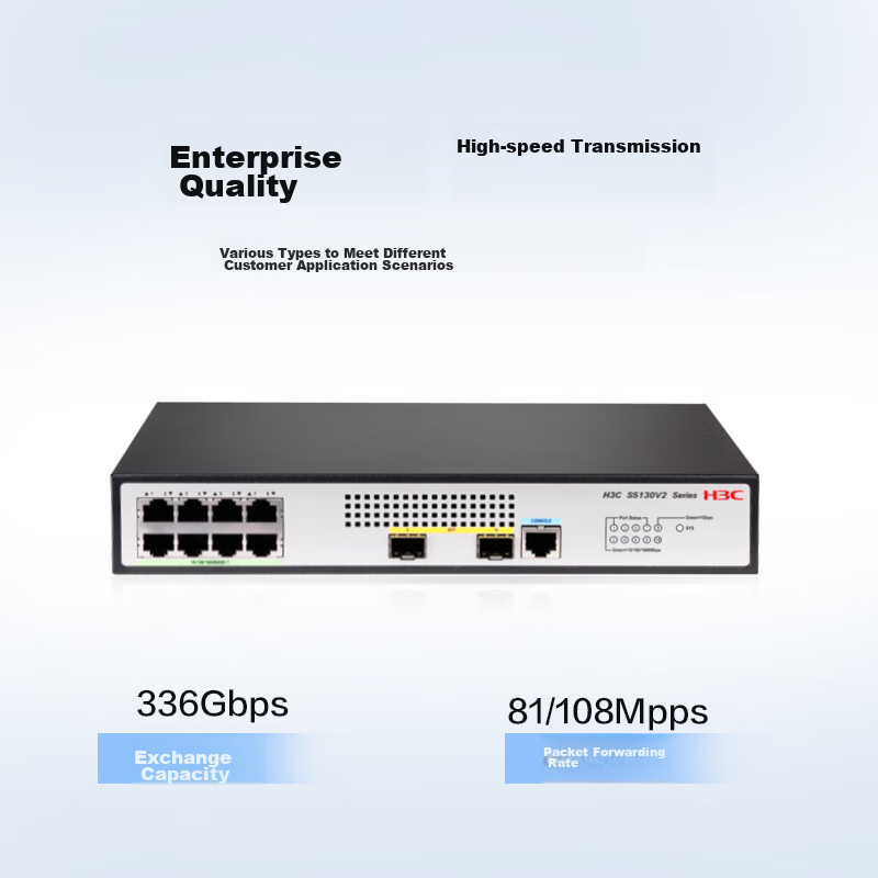 Коммутатор H3C S5130V2-10P-LI, 8 портов Ethernet + 2 оптоволоконных порта, гигабитный управляемый коммутатор уровня 3, IPv6/стекирование/агрегация каналов/настольный
