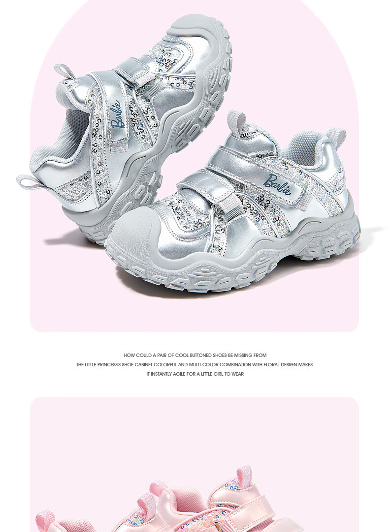Barbie Girls' Fashionable Outdoor Sports Shoes, Princess Style Casual Hiking Shoes for Girls, DA6583 Pink Size 32 3
