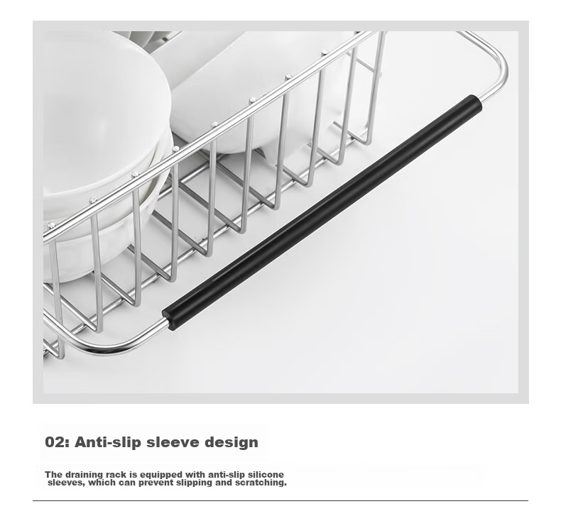 MAXCOOK Kitchen Sink Draining Rack Storage Shelf 304 Stainless Steel Expandable Draining Basket Dish Rack Organizer 13