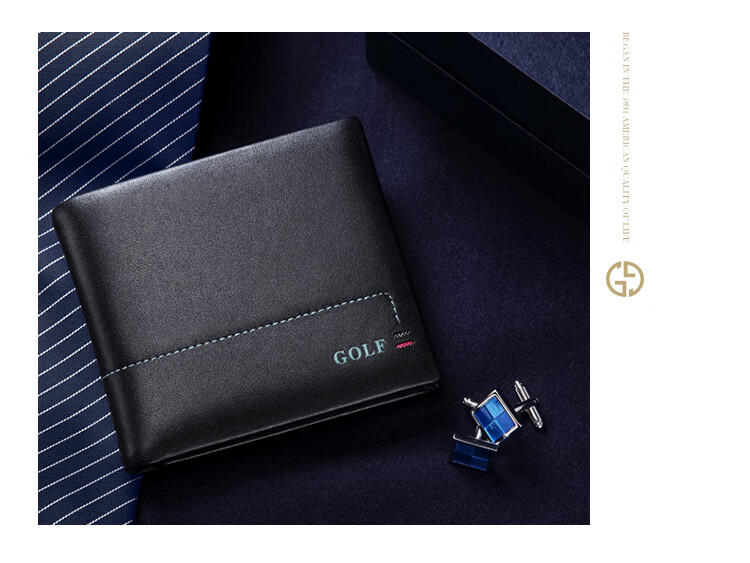 GOLF Men's Wallet, Top-Grain Leather, Horizontal Short Style, Multi-Card Slots, Card Holder, Leather Billfold, Coin Purse, ID Holder, Gift Box Packaging 5