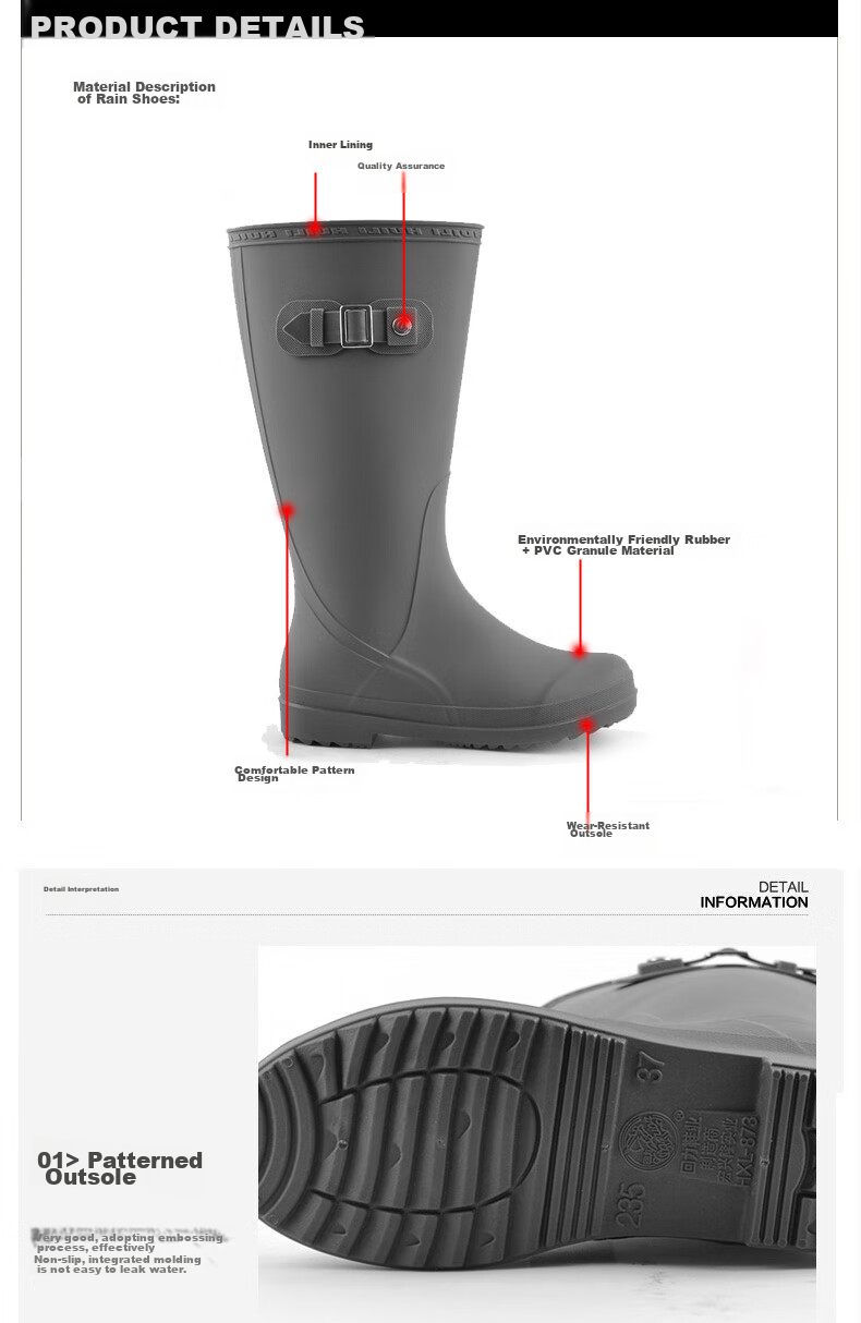 Warrior Rain Boots for Women, Fashionable Adult Tall Rain Boots, Water Shoes, Rubber Shoes, Waterproof Boots HXL73-B Kao 40 4