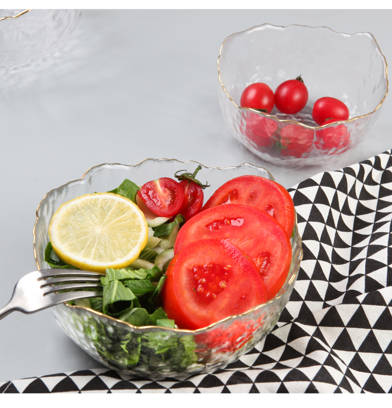 Canjiangjun [Dishwasher Safe] 3-Piece Salad Bowl Set with Gold Rim Glass Bowls, Glass Fruit Plates, Dessert Bowls And Salad Bowls 9