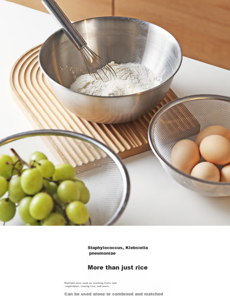 Dipuer 304 Stainless Steel Colander, Draining Basket, Kitchen Fruit Washing Basin, Water Strainer, Rice Washing Tool, Rice Sieve 12