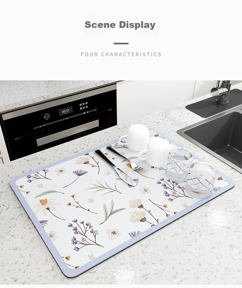 Qiqijia Kitchen Countertop Draining Mat, Table Mat, Cup And Dish Drying Pad, Tea Tray Absorbent Coaster, Washable Heat-Resistant Pad 6