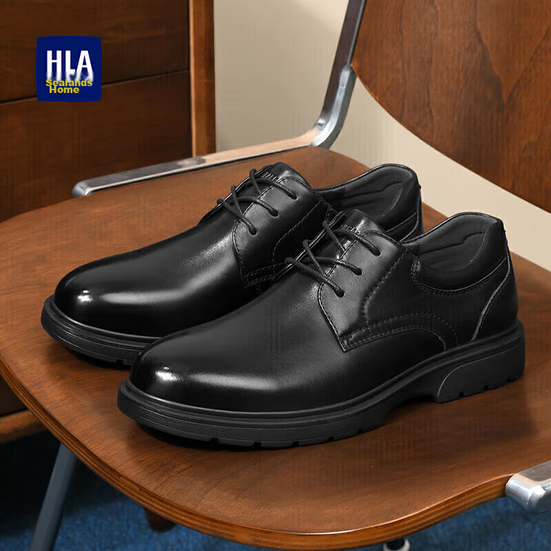 HLA Leather Shoes, Men's Formal Dress Shoes, Business Heightening Derby Shoes HAAPXM1EBH081, Black Heightening, Size 39