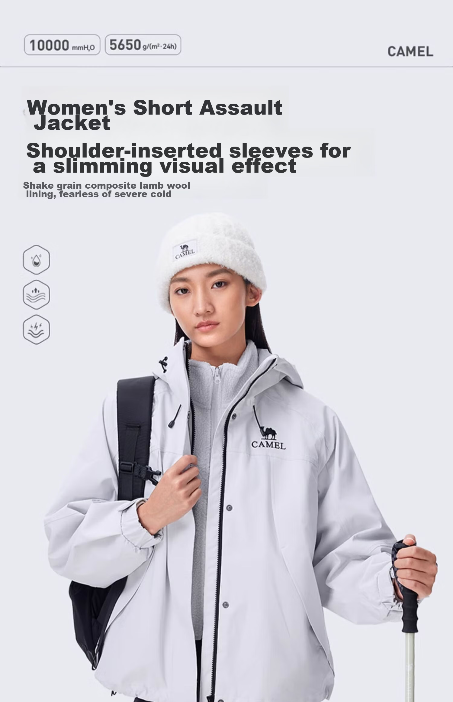 CAMEL Outdoor Jacket for Women, Three-In Waterproof, Windproof, And Warm Inner Liner, Sheepskin Coat, A24CATG706 1