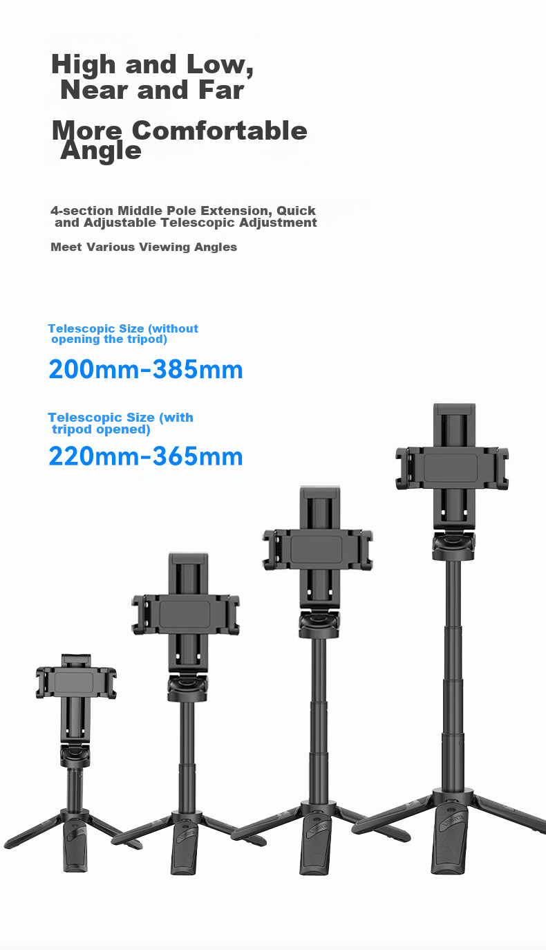 Youlanzi Ulanzi JJ02 Bluetooth Selfie Stick for Smartphone (With Fill Light Kit), Extendable Tripod Handle, Desktop Stand, Rotating Phone Clamp 5