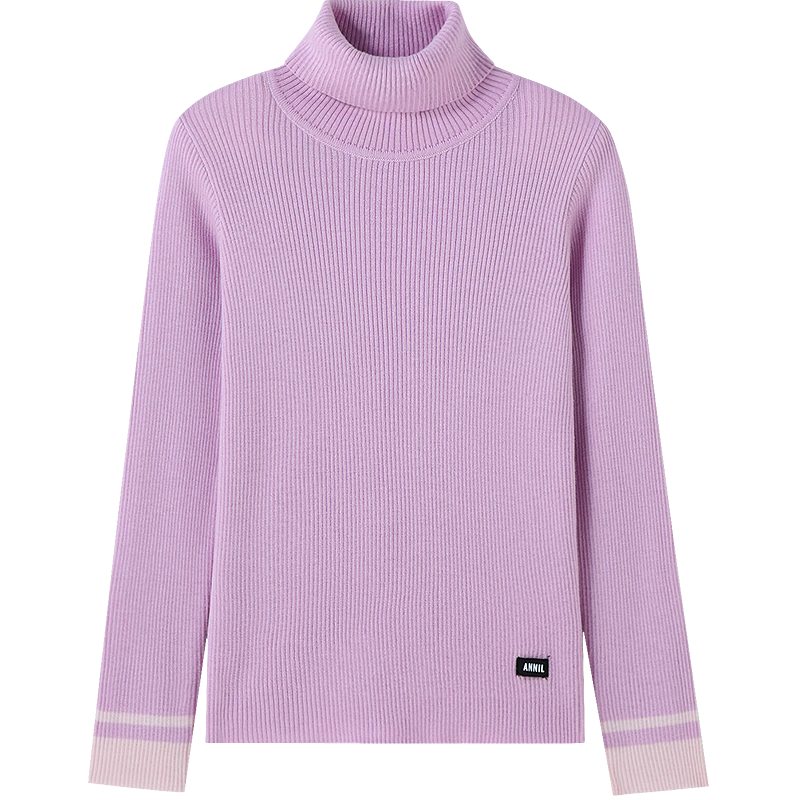 Annil Kids Boys and Girls High Collar Long Sleeve Knit Sweater 2025 Winter New Golden Pink Size 140