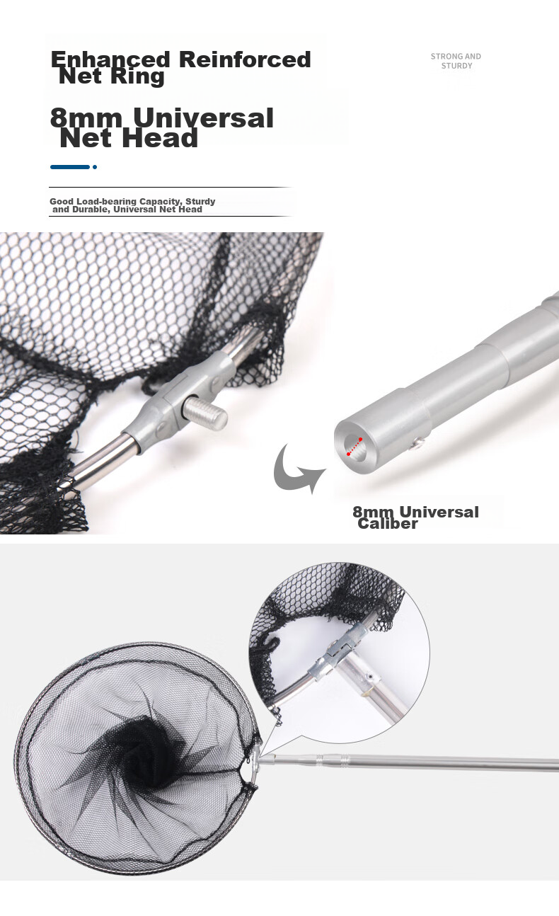 Xionghuo Fishing Net Set, 2.1 Meters Thick Stainless Steel Telescopic Fishing Net, Portable Folding Fish Catching Net, Fishing Net Pole 8