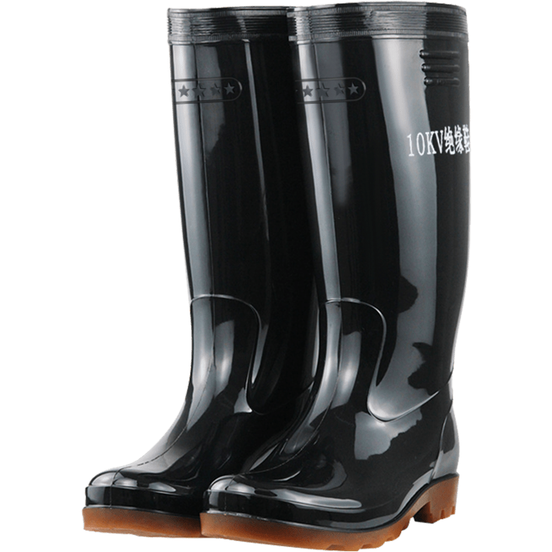 SHENGLI 10kV Insulated Boots, High-Top Rain Boots, Safety Shoes with Rubber Soles, Oil-Resistant, Black, Size 38