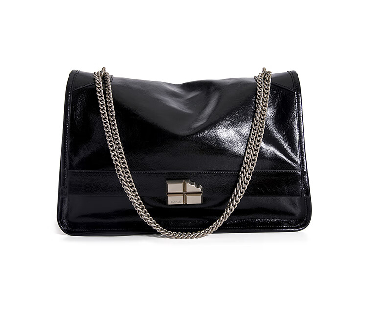 Ximuting Shaonianpai Cowhide Chain Tote Bag for Women, Large Capacity Shoulder Crossbody Bag, Girlfriend Gift, Deep Black Small Size 11