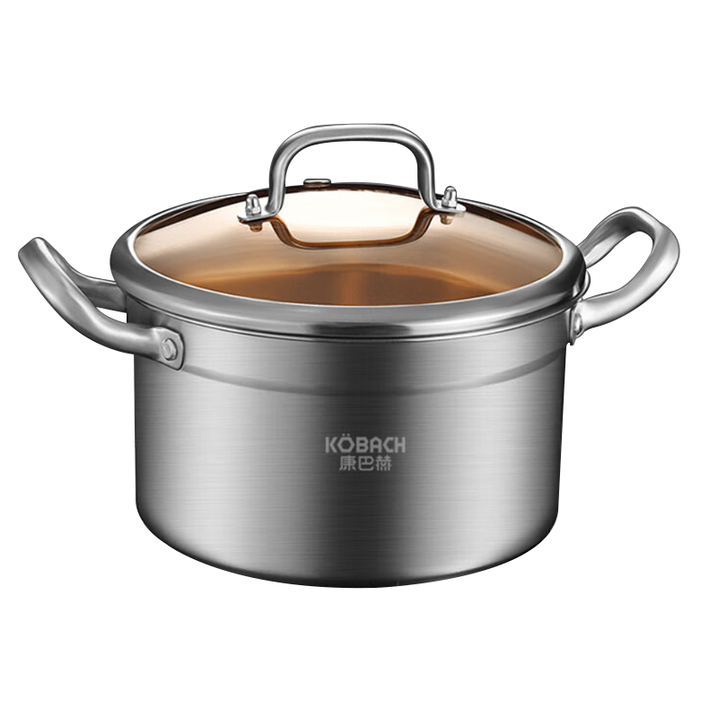 KOBACH 304 Stainless Steel Soup Pot with Double Handles, Non-Coated Stew Pot, 24cm, Compatible with Induction And Gas Stoves