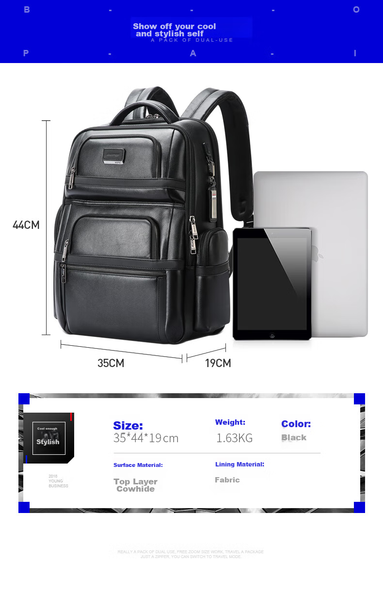 Bopai Leather Backpack, Men's Business Laptop Bag, 16-Inch Computer Bag, College Student Schoolbag, Father's Day Gift 13