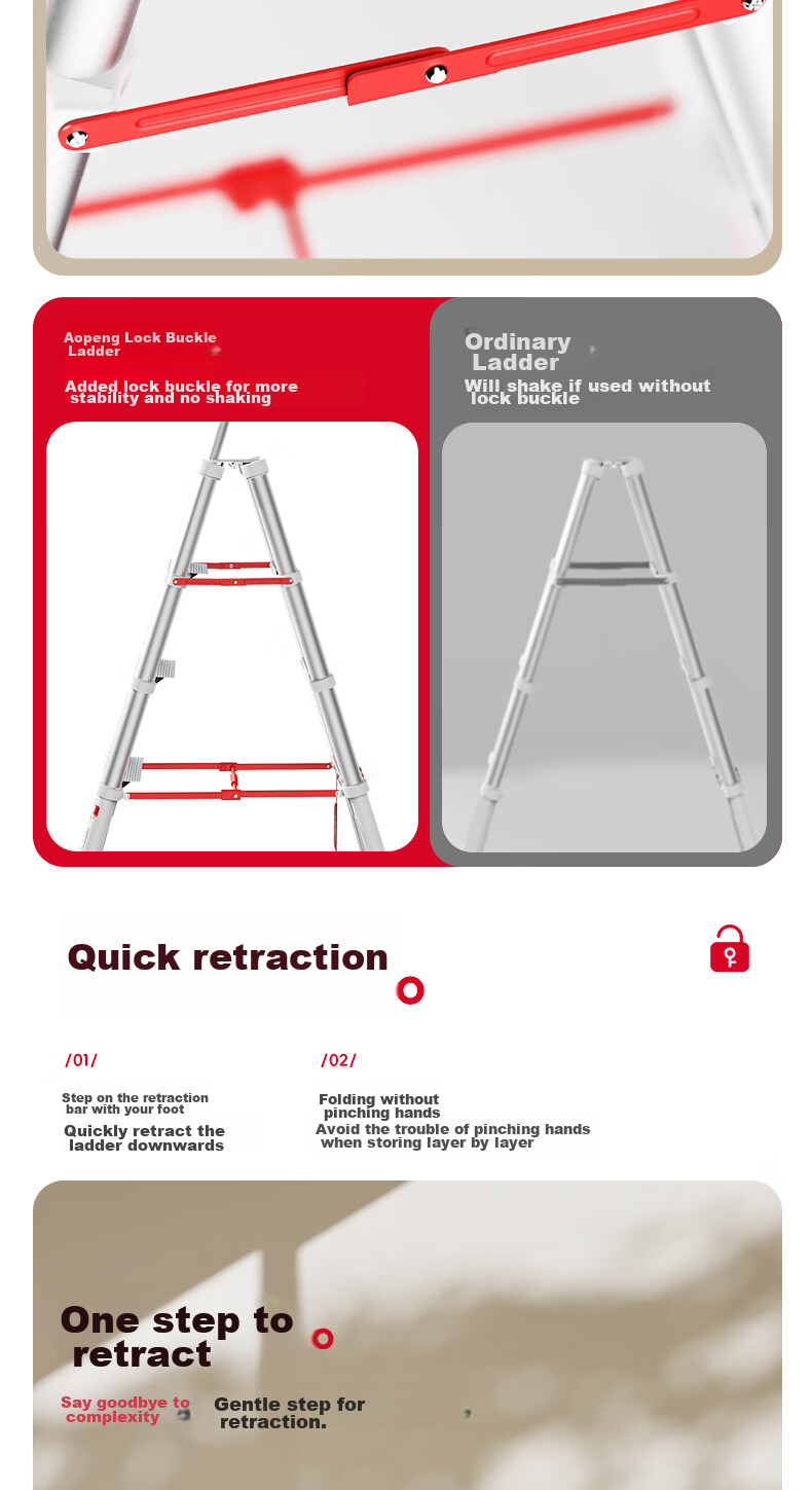 Aopeng Folding Telescopic Household Step Ladder, Five-Step Indoor Multi-Functional Folding A-Frame Ladder 6