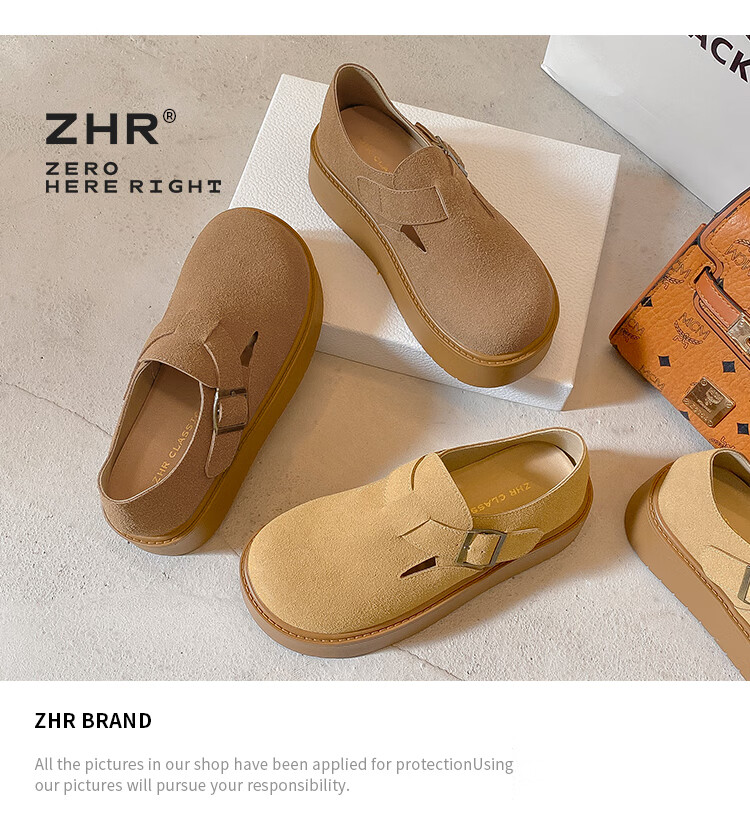 ZHR Bokeng Women's Shoes, Spring And Autumn Thick-Soled Heightening Casual Slip-On Loafers, JF98, Apricot Color, Size 40 4