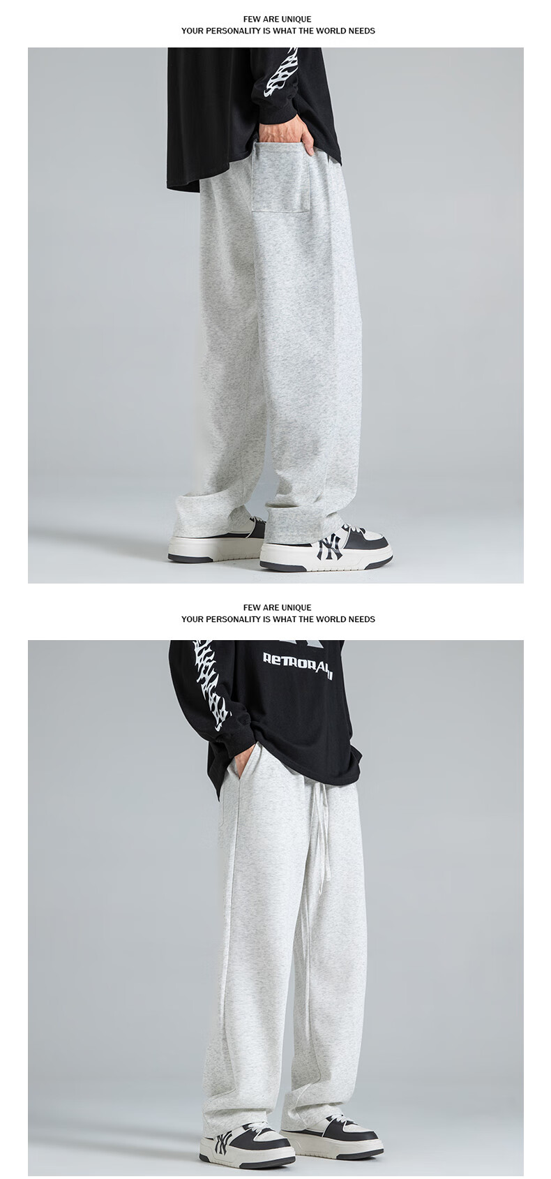 Homlean American Retro Casual Pants for Men, Summer Comfortable Versatile Loose Wide-Leg Trousers with Draping Effect, An04 White-Gray XL 7