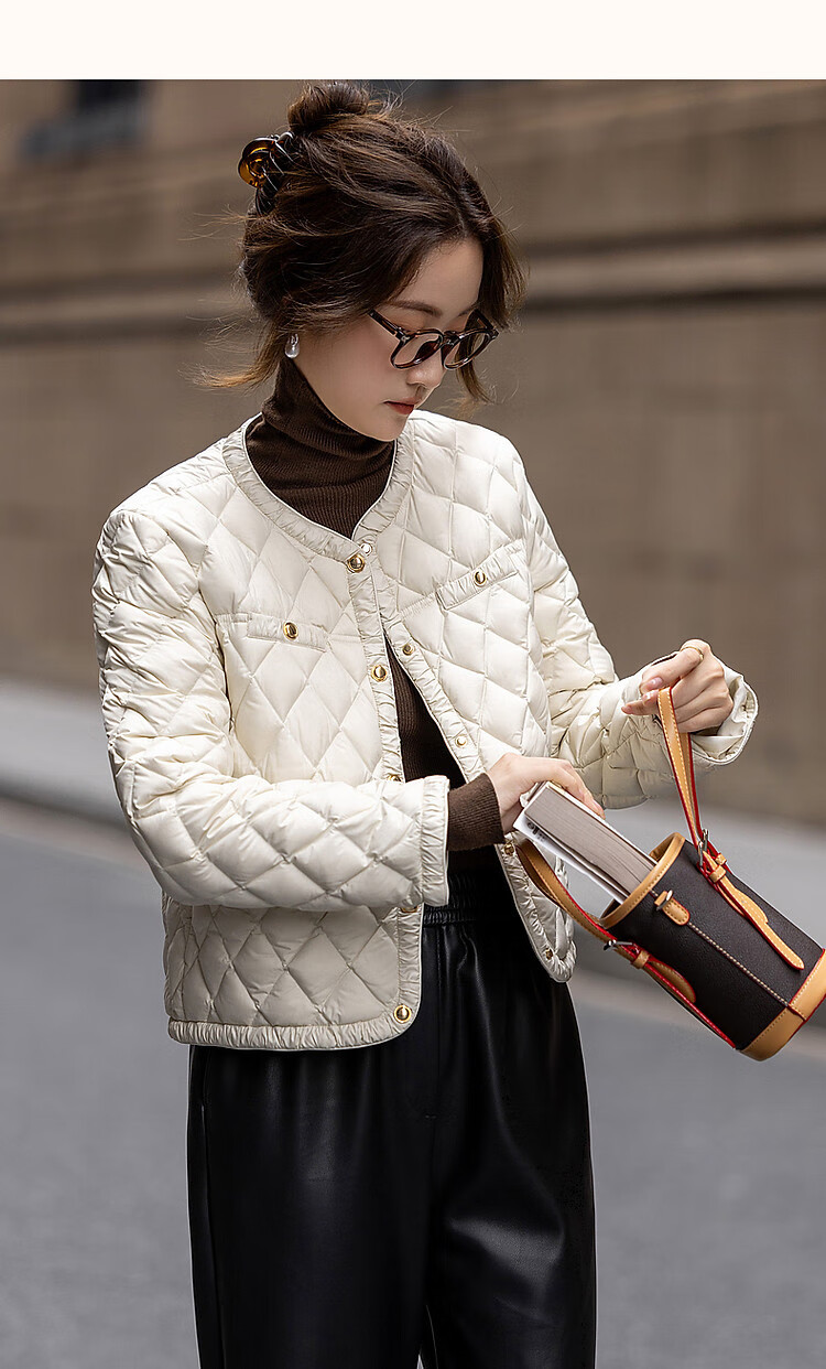 Dme [Qianjin Madeline] Winter Chanel-Style Lightweight Cloud 90% Duck Down Coarse Tweed Filling Puffer Jacket for Wome 10