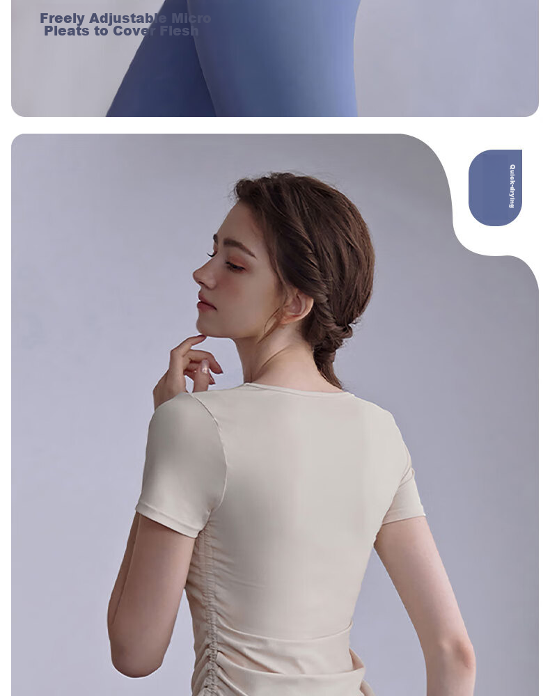 XUEXIMAN Yoga Top Short Sleeve Women's High Elasticity Pleated Slimming Pilates Sports Quick-Dry T-Shirt Fitness Wear Summer 7