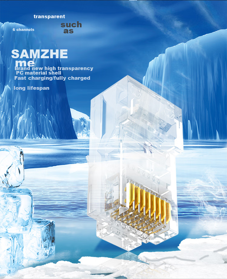 SAMZHE Cat5e Gold-Plated Crystal Head, 8P8C Network Cable Connector, RJ45 Computer Network Connection Head, 50U Thickened Gold-Plated Crystal Head, 100 Pieces, DJ-550U 3