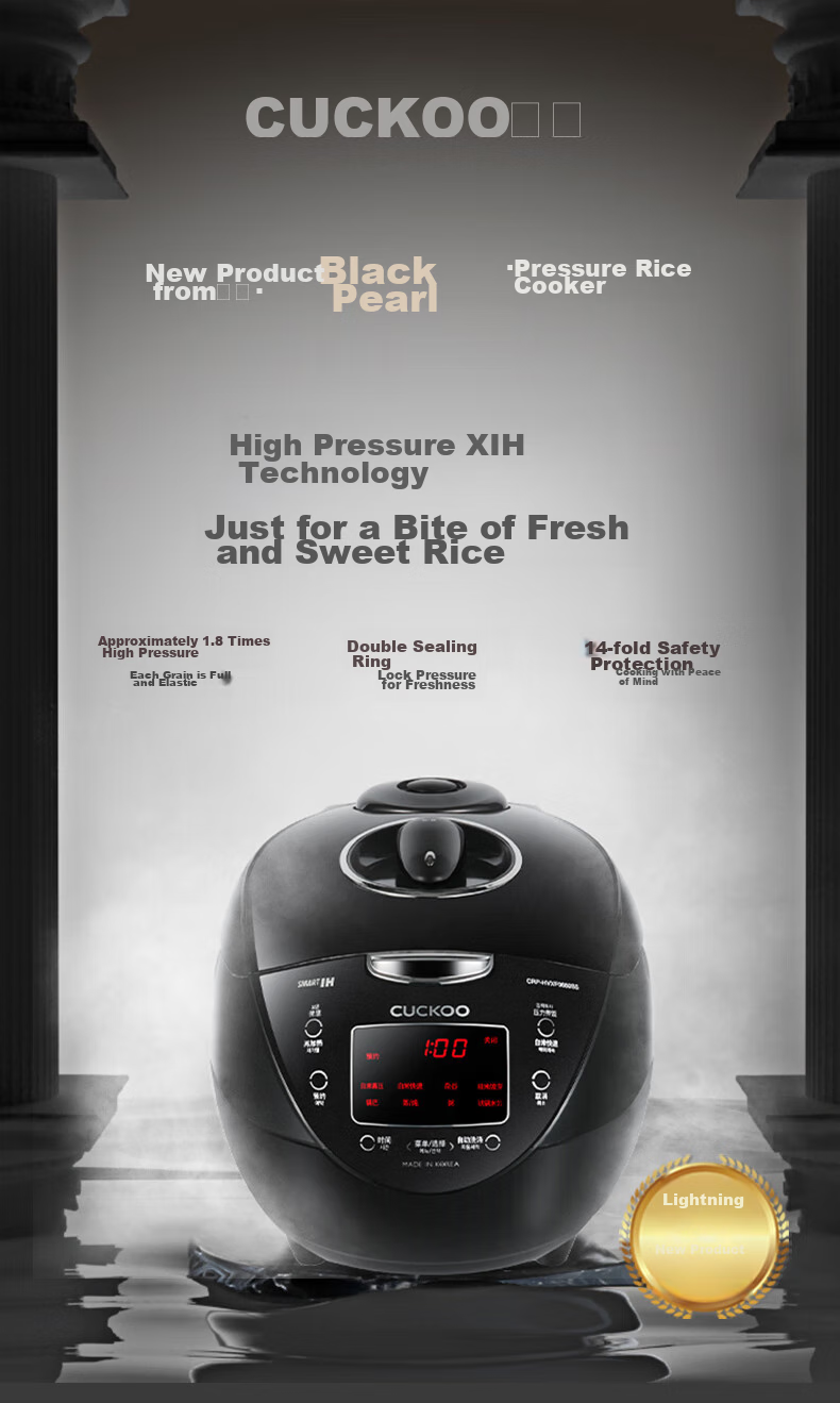 CUCKOO Black Pearl Rice Cooker, Imported from Korea, IH Heating, Iron Master Inner Pot, Programmable, Multifunctional High-Pressure Rice Cooker, 3L Capacity, for 1-3 People, CRP-HVXF0650SS 1