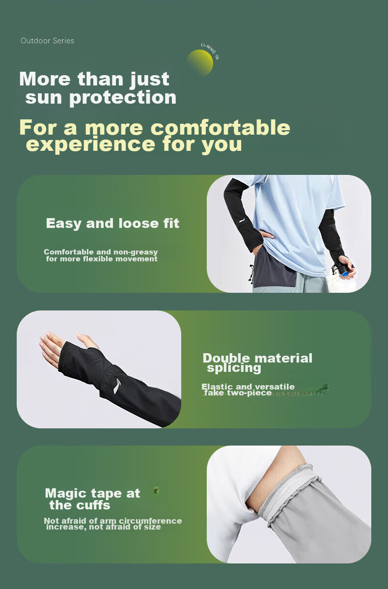 Li-Ning Sun Protection Arm Sleeves Ice Silk Arm Covers for Men And Women, UV Protection Loose Cycling Fishing Arm Guards 2