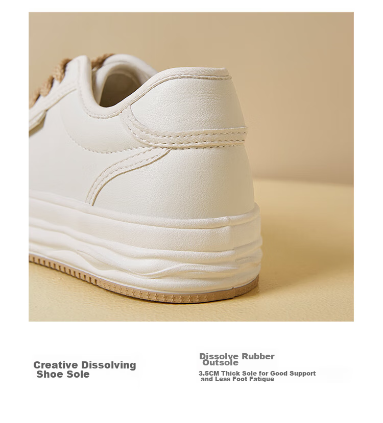 ZHR White Sneakers for Women, Trendy And Versatile Casual Shoes, Low-Top Round Toe Thick-Soled Comfortable Women's Shoes AT128 Beige 37 8