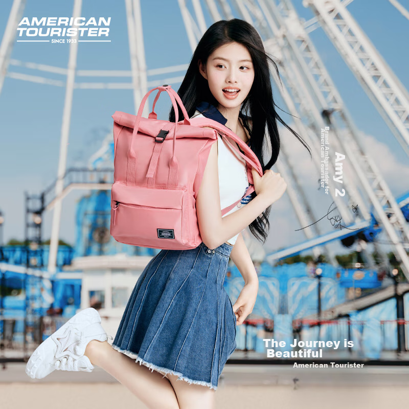 AMERICAN TOURISTER Backpack, Travel Bag, Student Schoolbag, Casual Backpack, Large Capacity Laptop Bag, Roll-Up Bag, 24G Pink