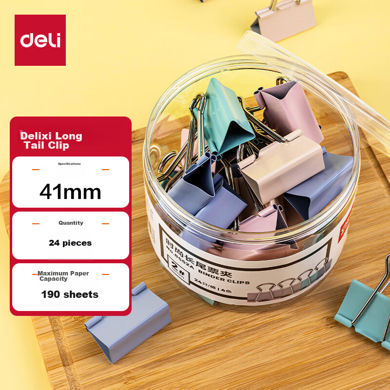 Deli 24 Pieces, 41mm Large Morandi Color Fashionable Long Tail Binder Clips, Upgraded New Color Scheme, 24 Pieces/tube, 8552A