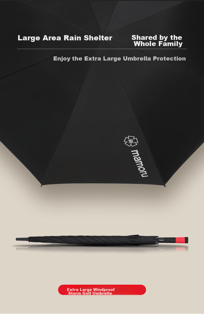 MAMORU Straight Handle Thick Umbrella, Large Size Windproof Automatic Umbrella for Men, Business Use, Black, 135cm 9