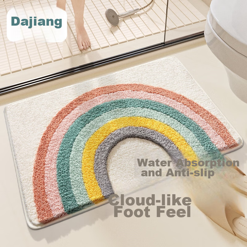 Dajiang [Rainbow] Bathroom Mat, Entrance Doormat, Absorbent Foot Mat, Antibacterial Flocked Bathroom Rug, 40x60cm