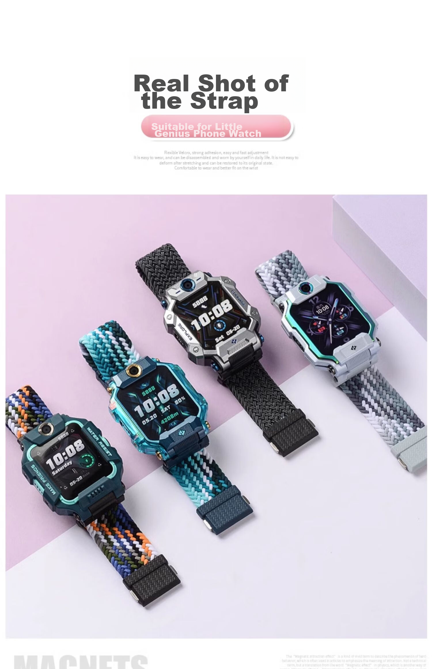 Watchbond Compatible with Xiaotianc Z8 Children's Smartwatch Strap, Suitable for Z10/Z9/Z8A/Z7/Z6/Z5 Braided Magnetic Clasp Watchband, Replacement for Q2A/Q1R/D3 Y01A Wristband 17
