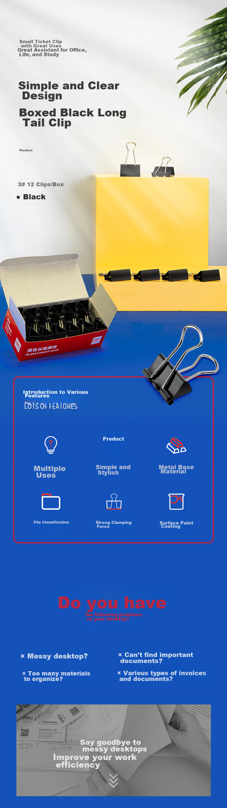 Deli 32mm Medium-Sized Metal Black Binder Clips/bill Clips/document Clips/iron Clips/file Clips, 12 Pieces/box 1