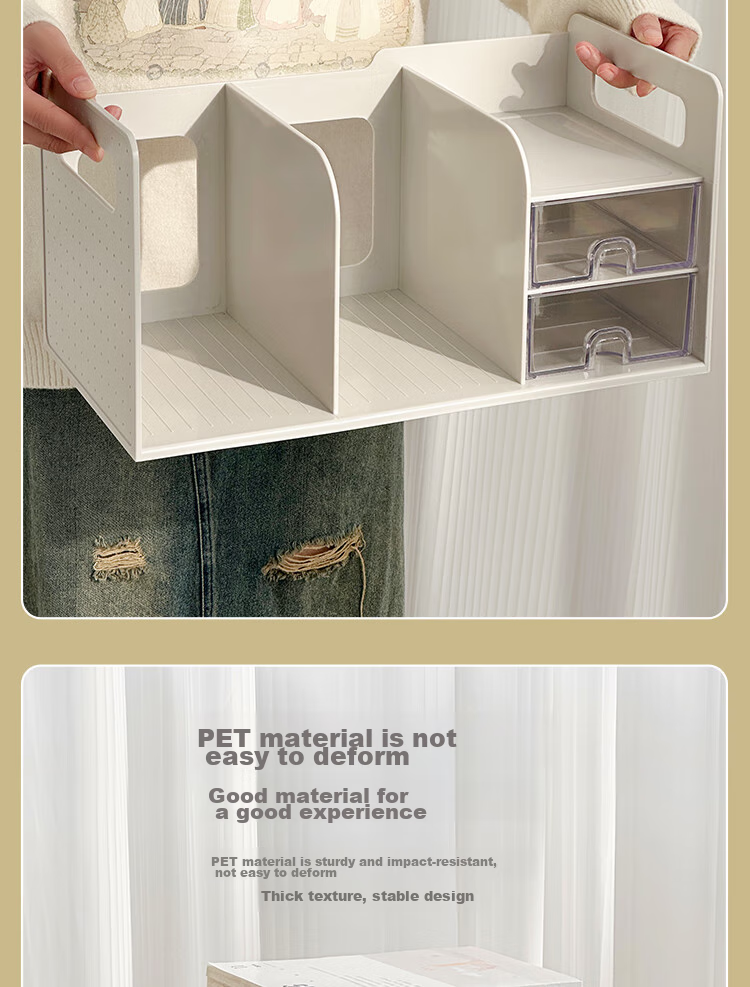Sannianerban Large Multifunctional Desktop Bookend Shelf, Storage Organizer for Books, Desk Organizer for Dorm Room, Student Stationery And Children's Bookshelf, Office Supplies, White 6
