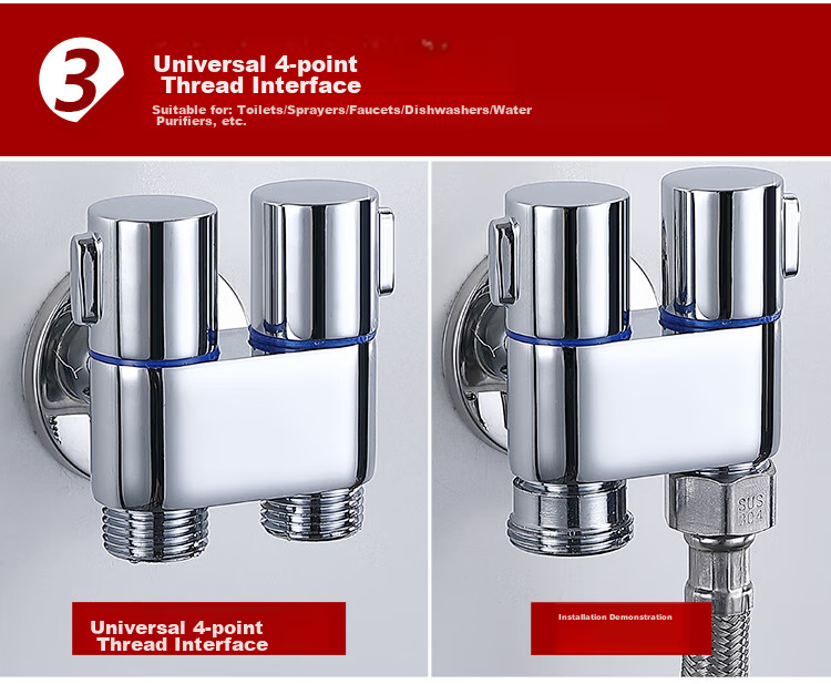 Larsd Angle Valve One-To Dual-Use Angle Valve, Triangular Valve, Eight-Shaped Valve, Washing Machine Faucet, One Inlet Two Outlets LX114T 7