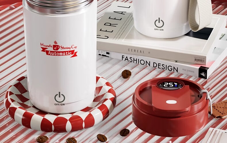 Fanji Electric Stirring Cup, Coffee Cup, Temperature Display, 316 Stainless Steel, Fully Automatic, Rechargeable, Magnetic Soy Milk Powder Shaker Cup, White 5