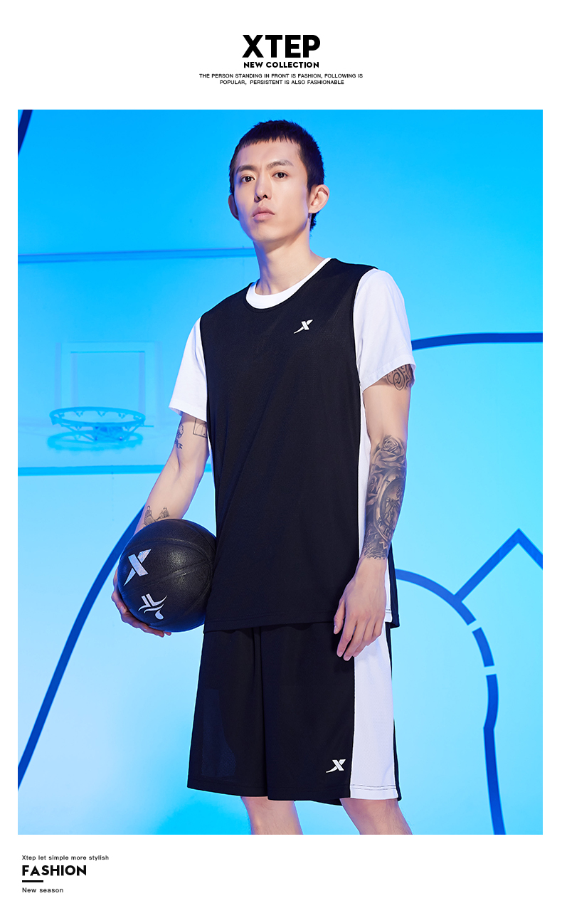 XTEP Professional Basketball Competition Uniform, Summer Quick-Dry Breathable T-Shirt And Shorts Set, Fitness Running Versatile Sportswear 1