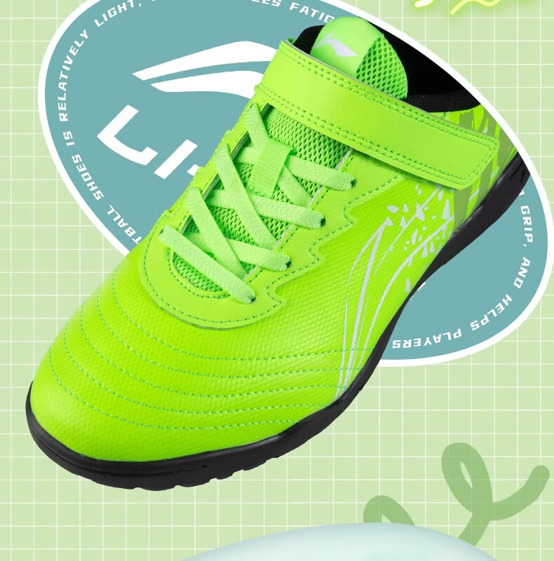 Li-Ning Children's Soccer Shoes with Molded Studs TF6 for Boys Aged 12 And Up, Big Kids, Teenagers, Velcro Professional Training Sports Shoes Size 34 2