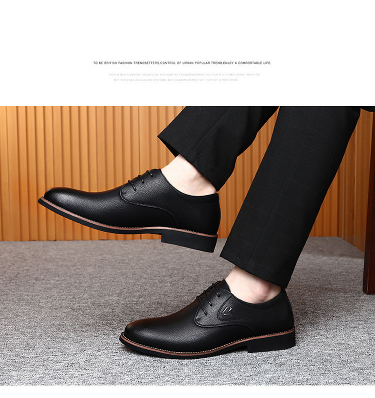 BEIOUTU Men's Leather Shoes, Formal Business Fashion Low-Top Lace-Up British Trendy Men's Shoes, 8119 Black, Size 44 5